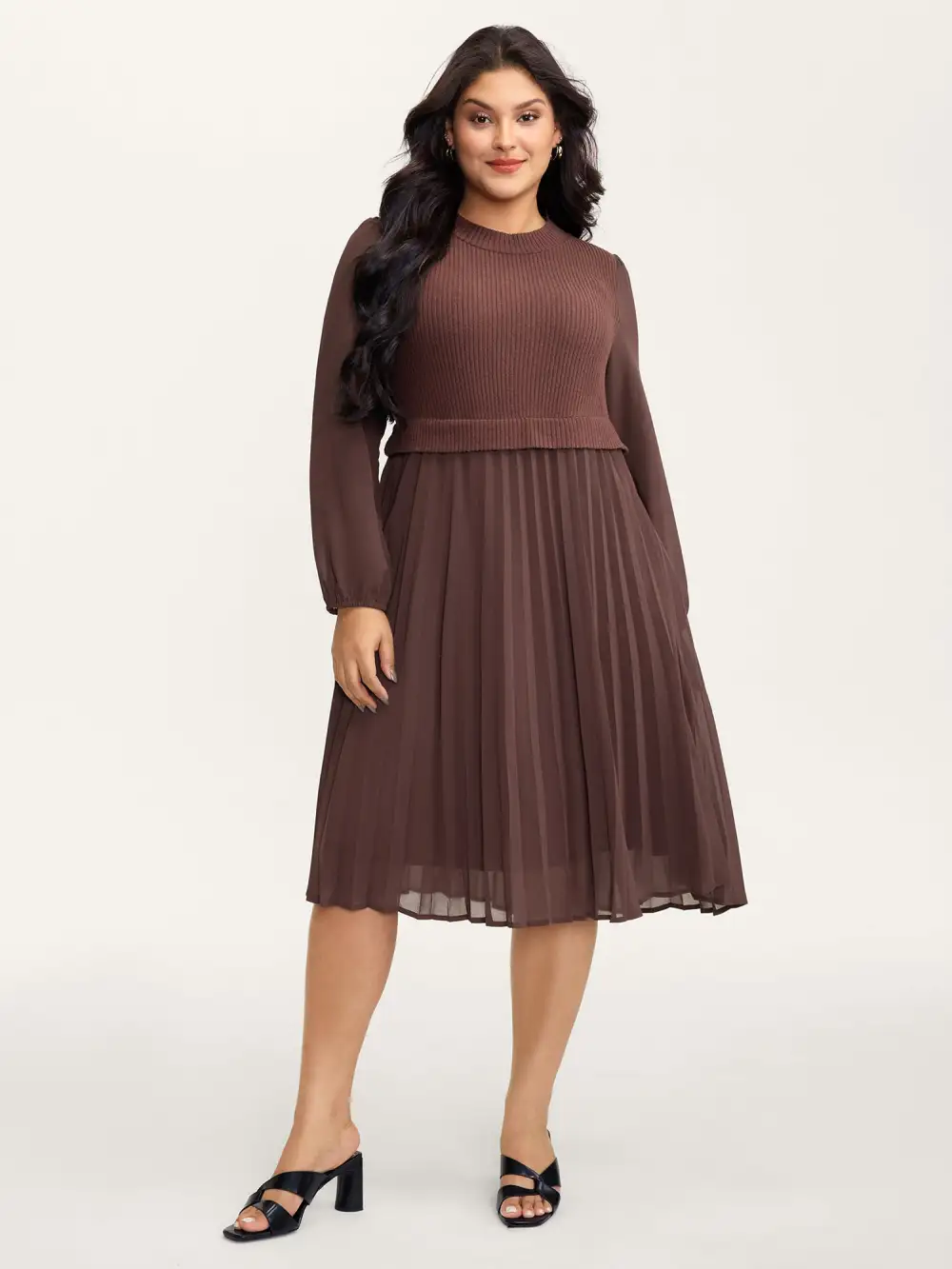 Chiffon Pleated Skirt Layered Midi Dress