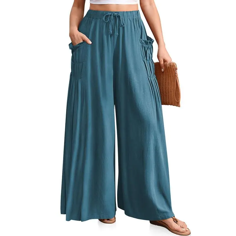 Women’s Linen Wide-Leg Pants-Loose Fit, Boho Summer Style