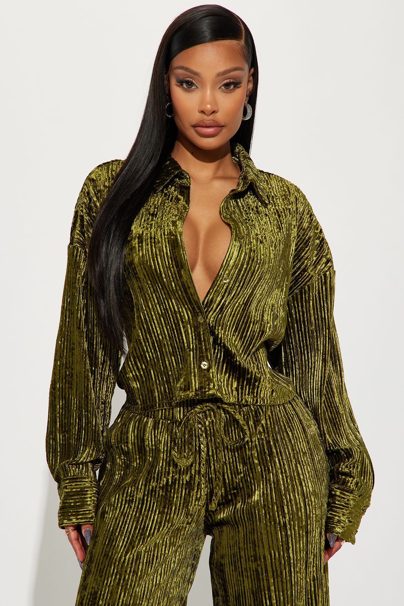 Masey Velvet Pant Set - Olive