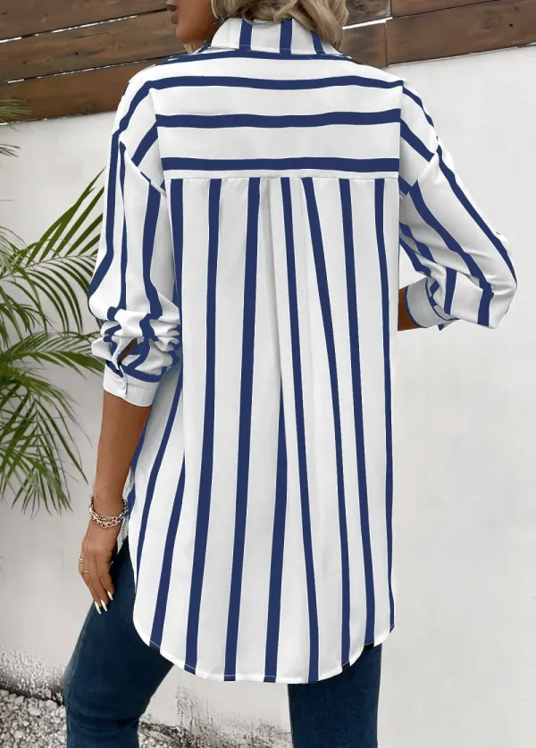 Blue Button Striped Long Sleeve Shirt