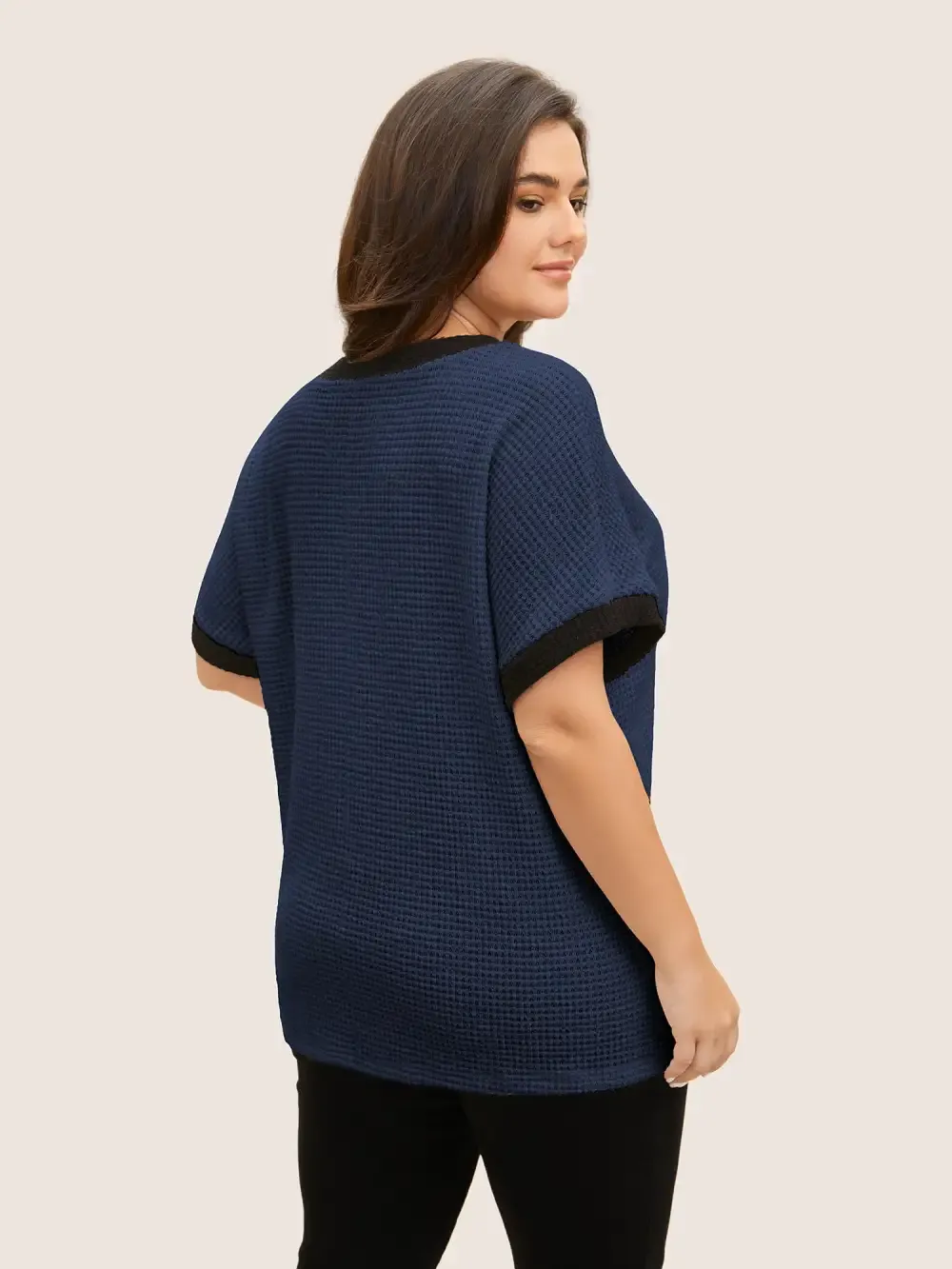 V Neck Contrast Button Detail Knit T-Shirt