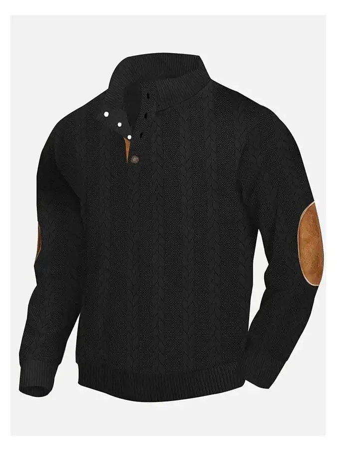 Men's Casual Retro Jacquard Fabric Button Stand Collar Long Sleeve Sweatshirt