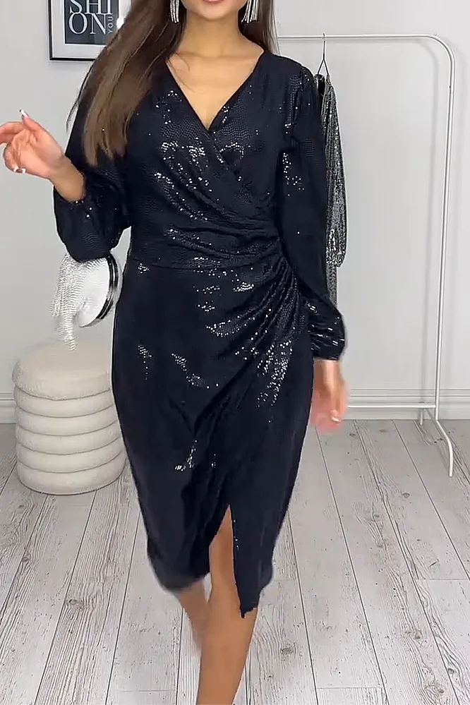 V-neck shiny dress