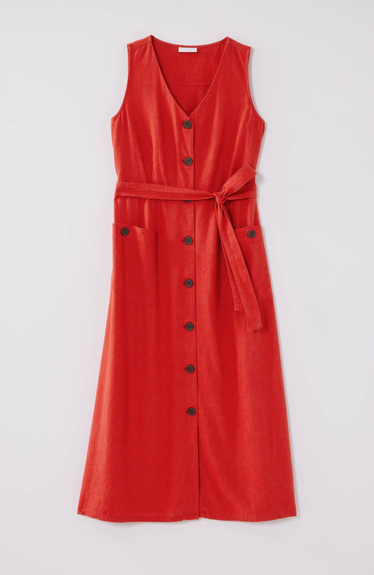 Linen-Blend V-Neck Button-Front Dress