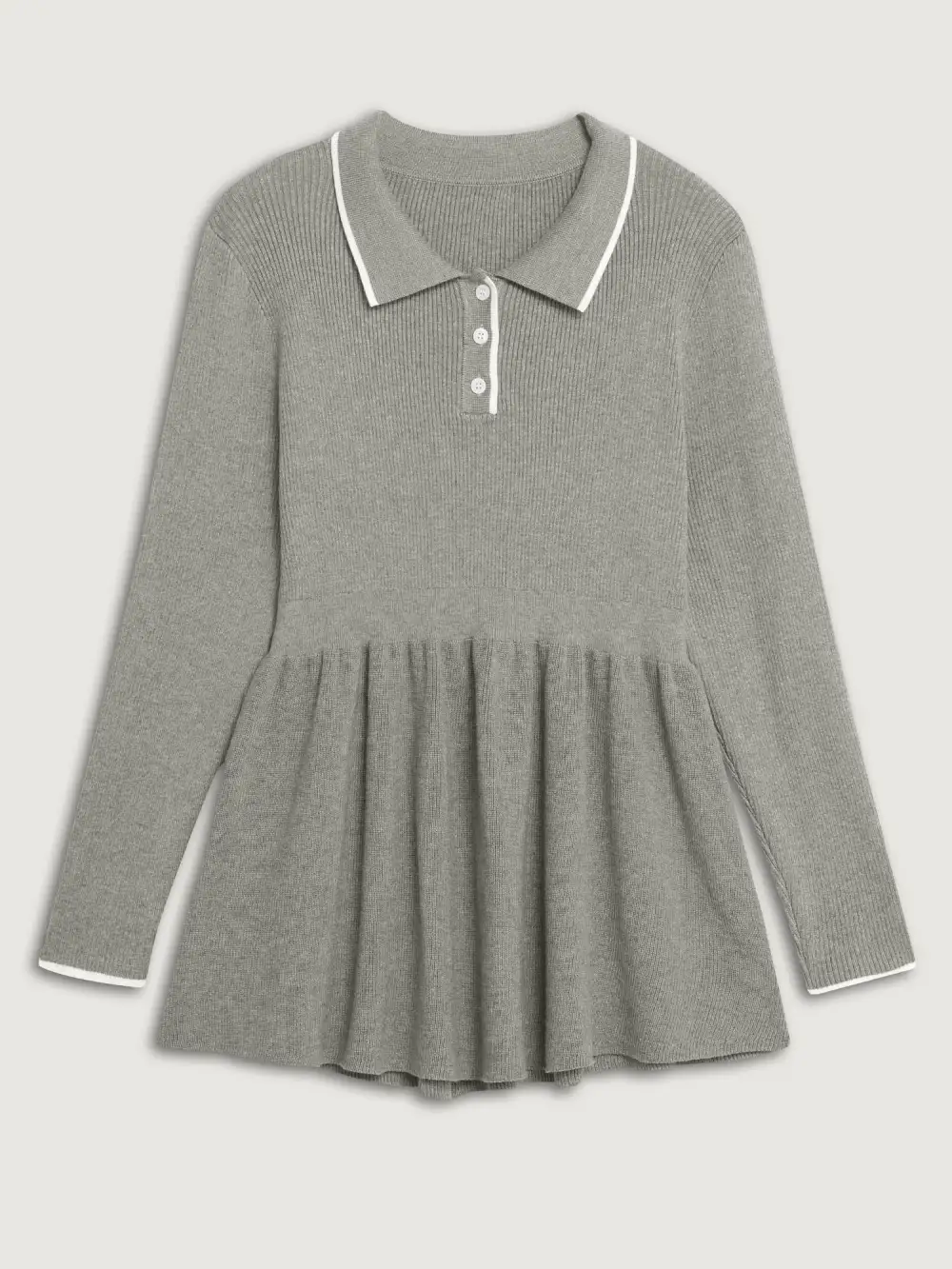 Polo Collar Cinched-Waist Flared Pullover