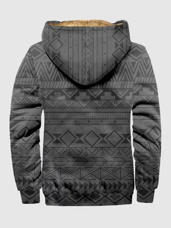 Men's Retro Ethnic Fleece Zip Printed Hoodie Jacket