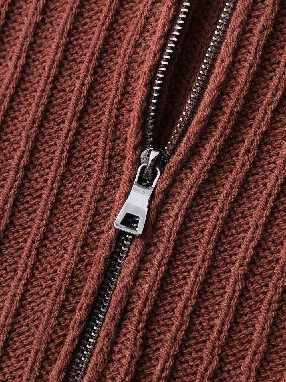 Textured Zipper Front Hooded Knit Cardigan