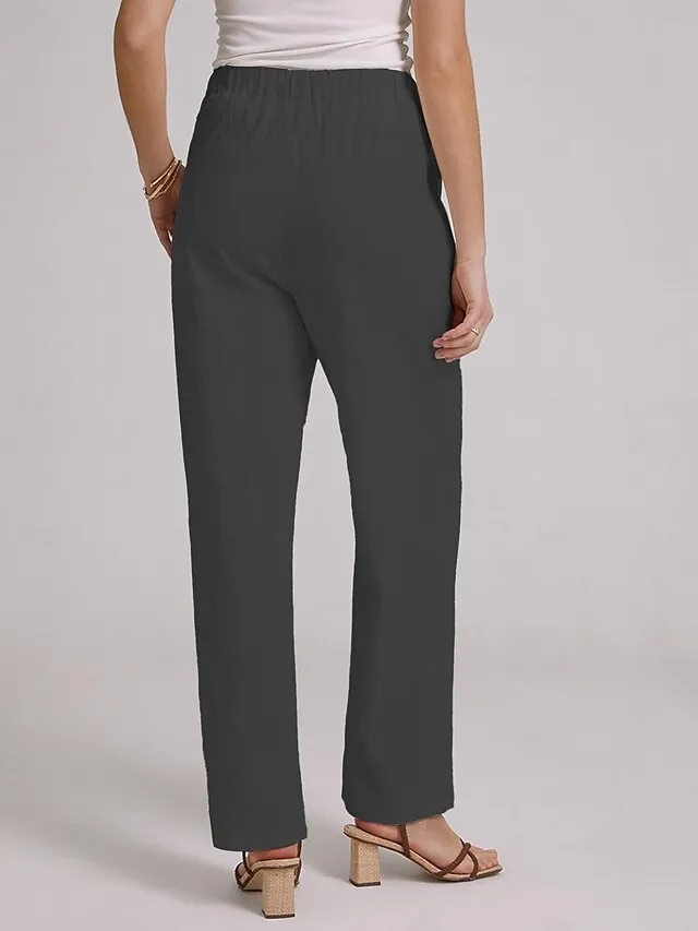 Women's Wide Leg Chinos Cotton Linen Baggy Mid Waist Black Summer