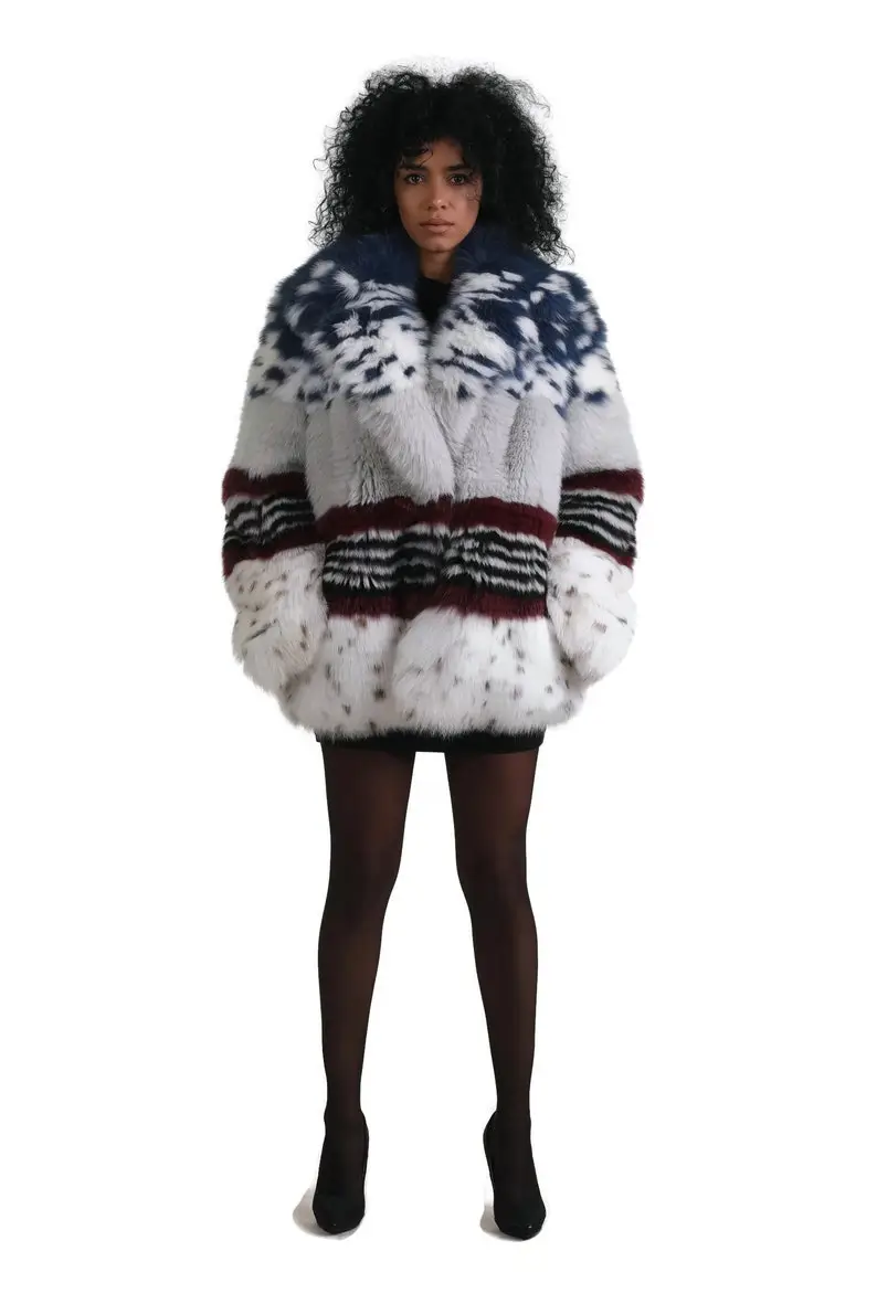 Multicolored  Fox Fur coat