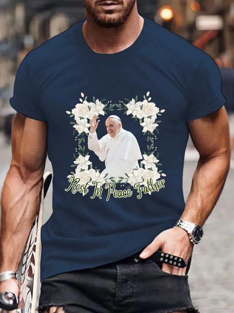 Men's Rest In Peace Father Print Short Sleeve Round Neck Cotton T-Shirt