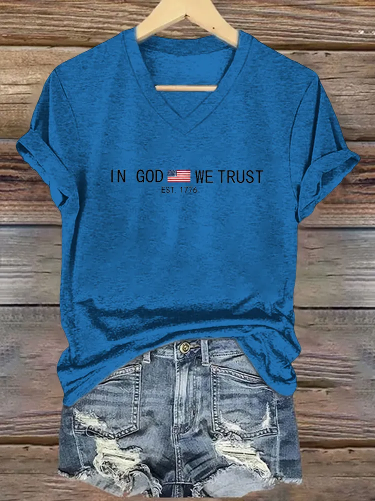 Women's America 1776 In God We Trust Print Short Sleeve Round Neck Cotton T-Shirt