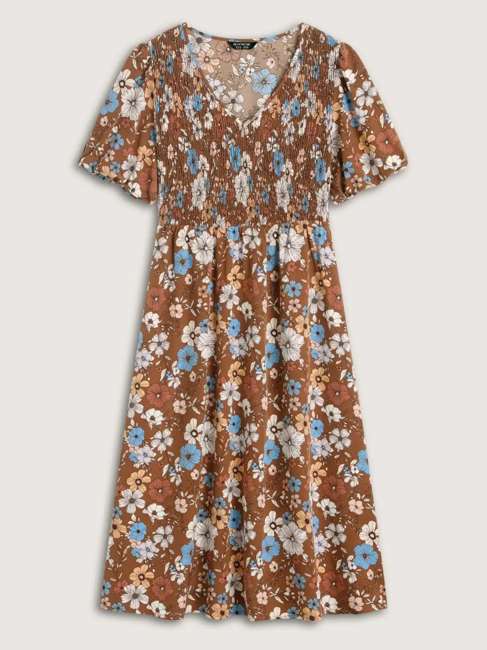 Fall Florals Shirred Bodice Midi Dress