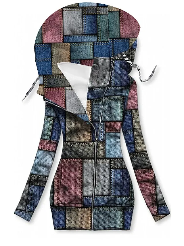 Women's Zip Hoodie Sweatshirt Streetwear Zip Up Black Yellow Light Green Floral Geometric Butterfly Street Casual Hoodie Long Sleeve Top Micro-elastic Fall & Winter