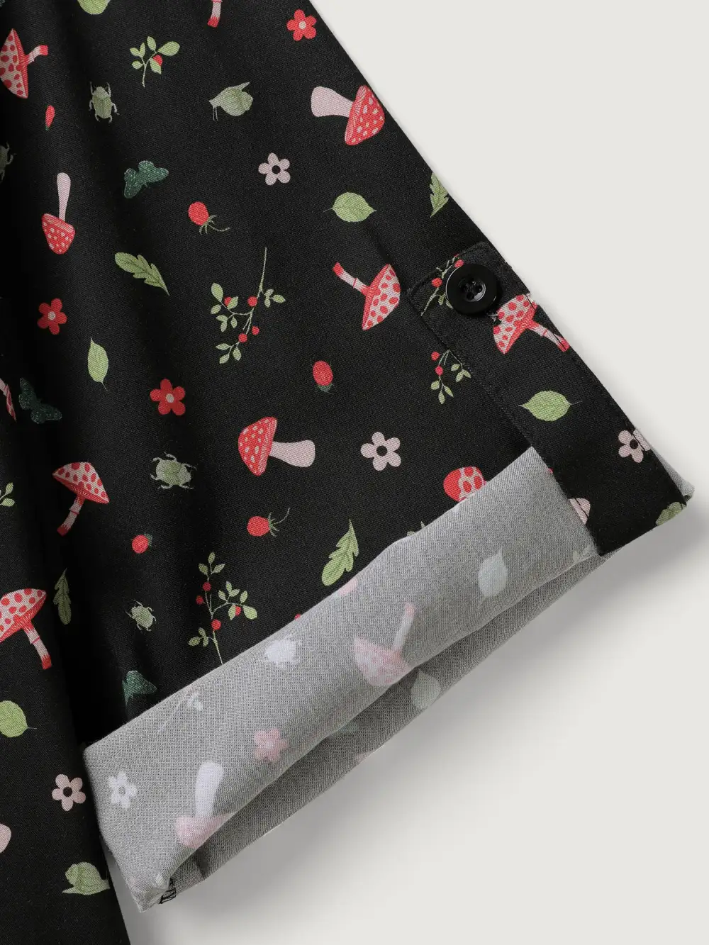 Mushroom Print Adjustable Sleeve Placket Blouse