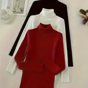 3-Pack Womens Turtleneck Knitted Pullovers - Soft & Cozy Solid Colors - Long Sleeve Casual Winter Sweaters