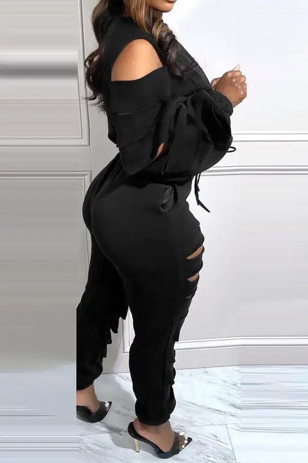 Black Burn-Out Pant Set
