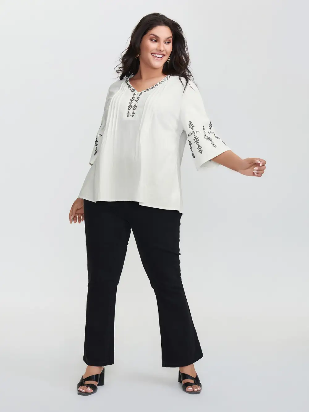 Cotton Boho Embroidery V-Neck Blouse