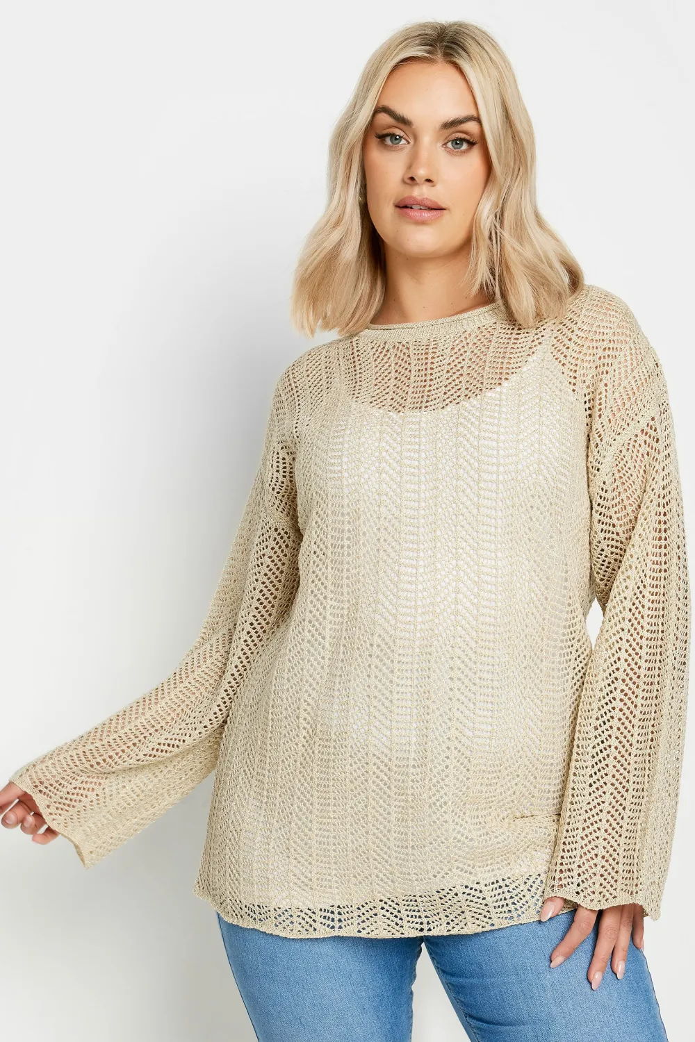 YOURS Curve Black Metallic Crochet Jumper