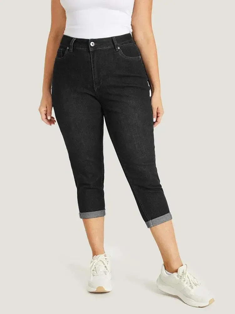 5 Packs-Very Stretchy High Rise Dark Wash Cropped Jeans