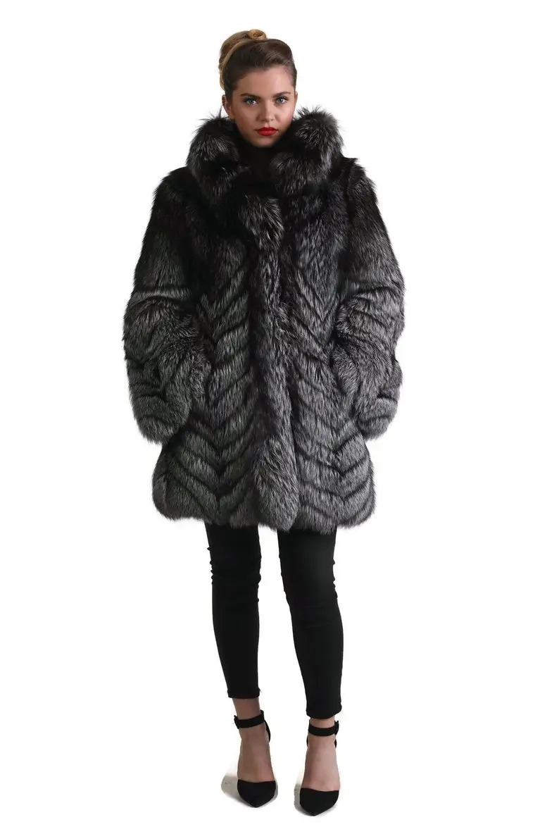 Silver Fox Fur Chevron Jacket
