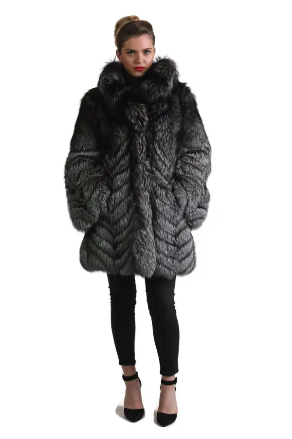 Silver Fox Fur Chevron Jacket