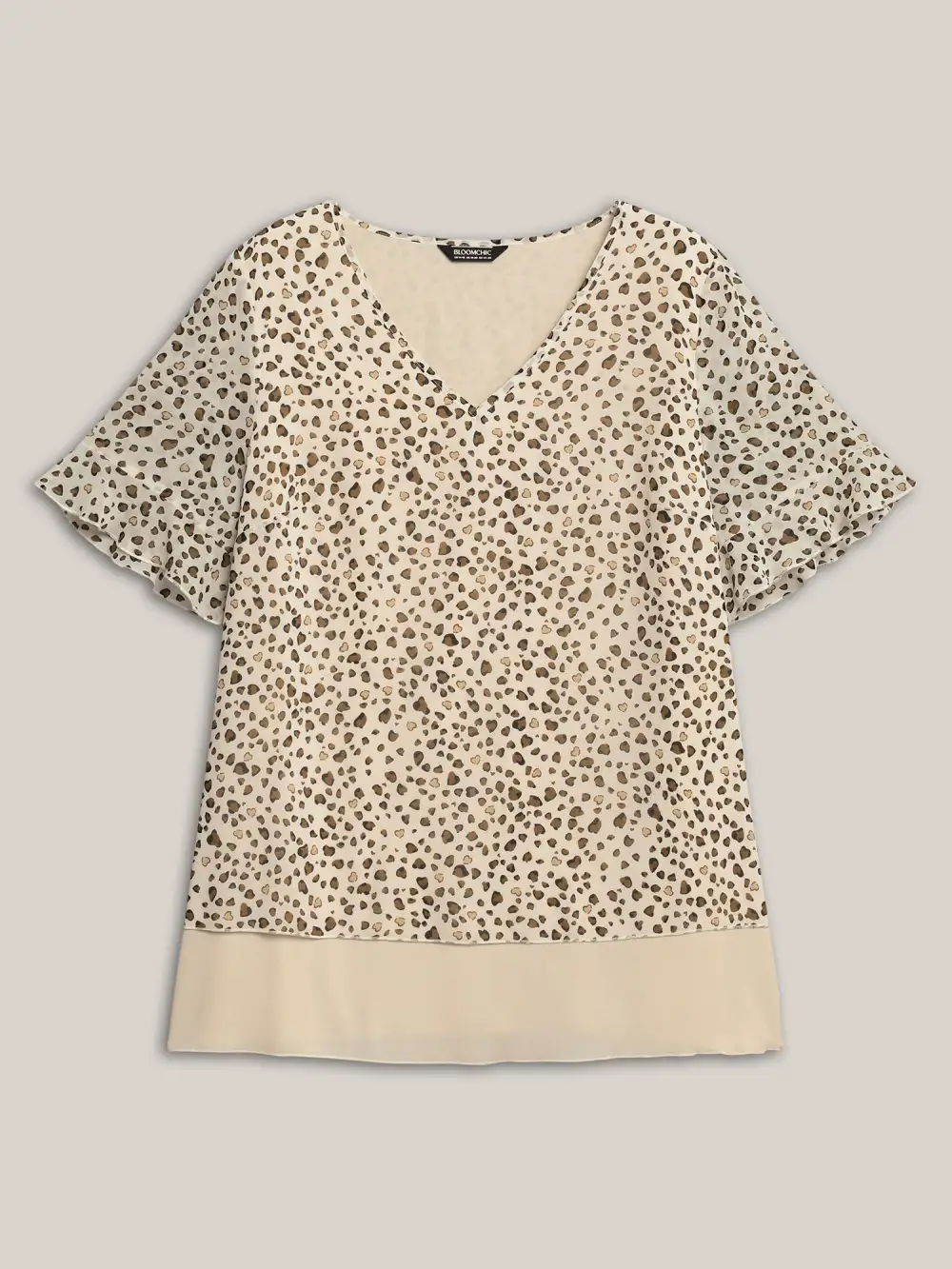 Polka Dot Print Ruffled V-Neck Layered Shirt