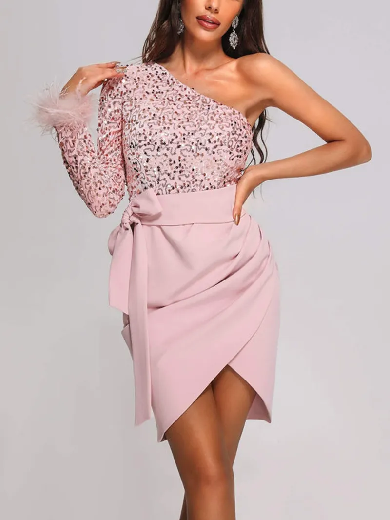 One Shoulder Sequin Mini Dress