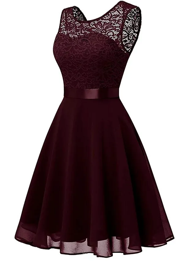 Women‘s Party Dress Lace Dress Knee Length Dress Pink Red Wine Dark Blue Red White Black Sleeveless Pure Color Lace Spring Summer Crew Neck Elegant 2022 XS S M L XL XXL XXXL