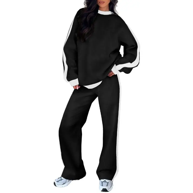 Women's 2-Piece Fleece Lounge Set – Cozy Crewneck Sweatshirt & Straight-Leg Sweatpants.