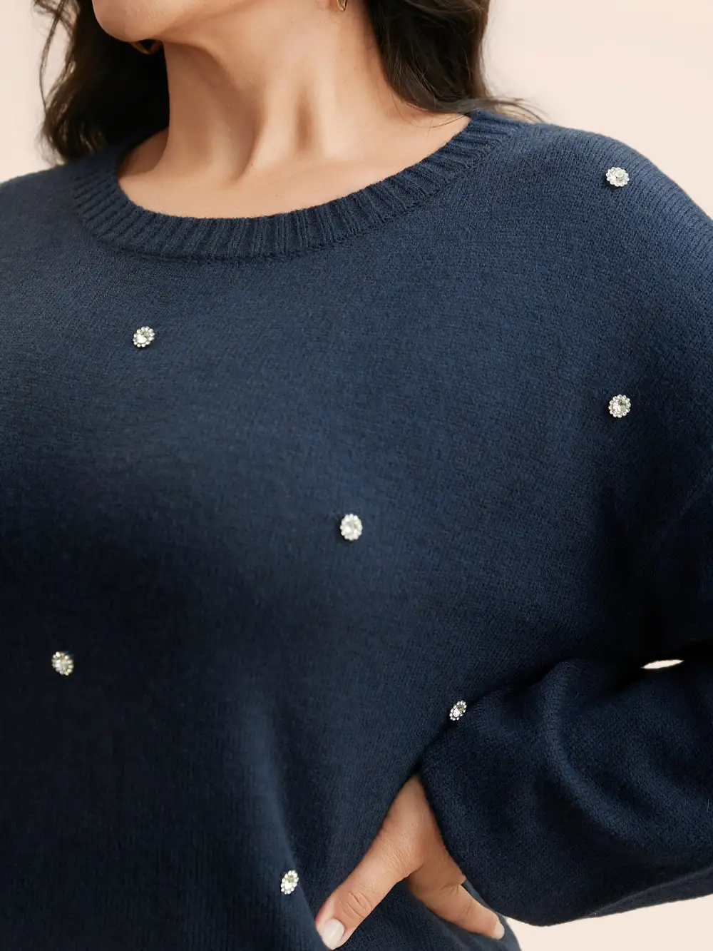 Rhinestone Decor Dropped Shoulder Pullover