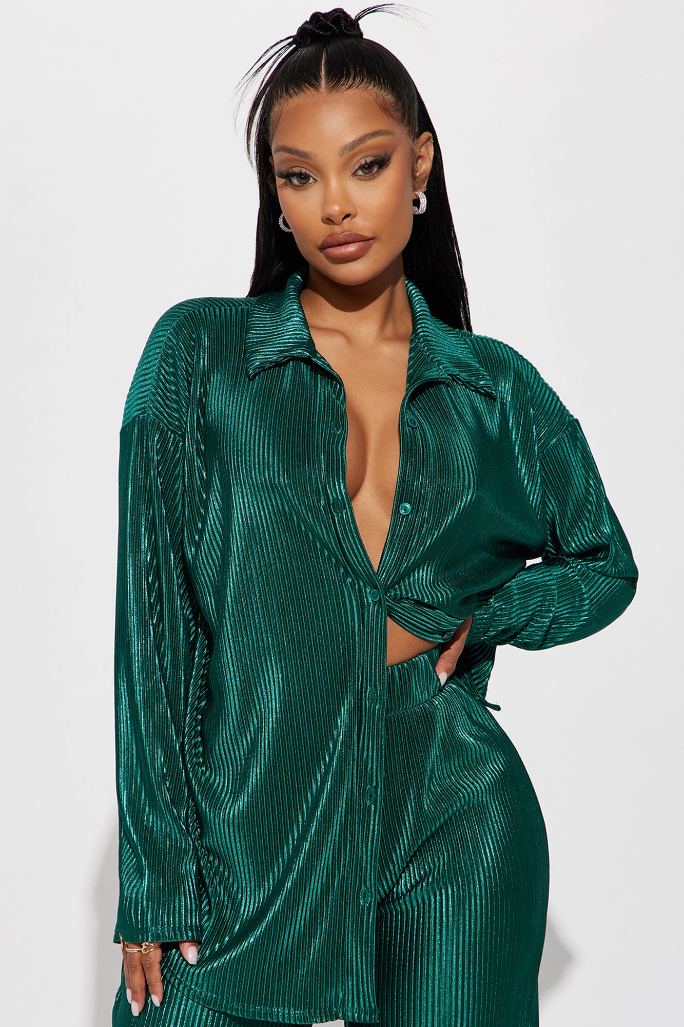 Kiss Of A Star Metallic Pant Set - Teal