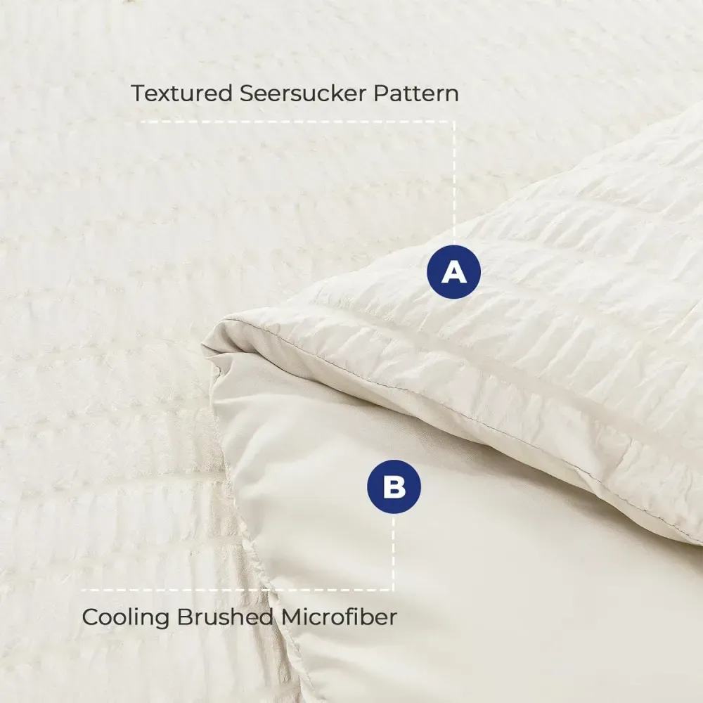 Queen Comforter Set Seersucker 7 Pieces, All Season Luxury Bed in a Bag for Bedroom, Bedding Set with Comforters, Sheets, Pillowcases & Shams, Dark Grey