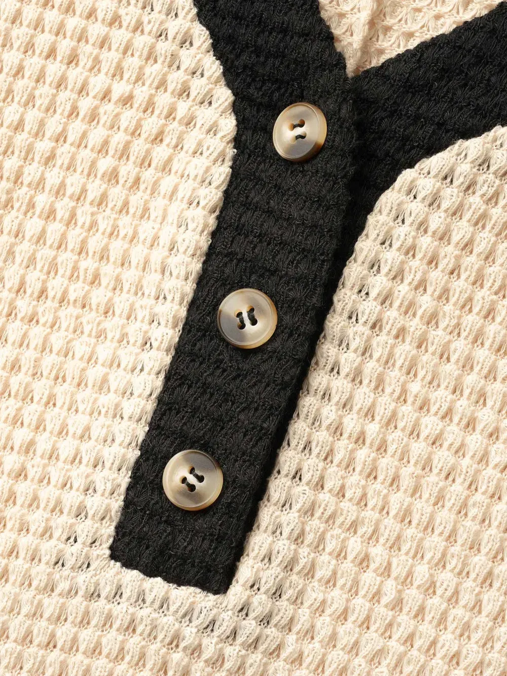 V Neck Contrast Button Detail Knit T-Shirt