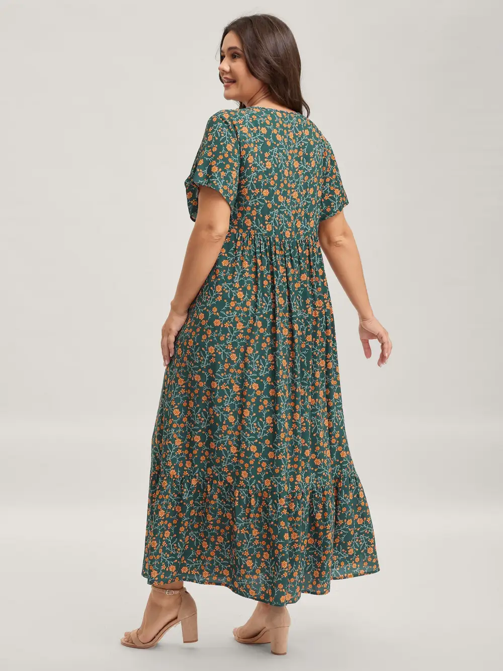 Floral Artificial Cotton Lace Pockets Maxi Dress