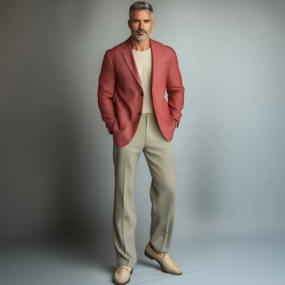 Men's Business Notched Lapel Two Button Patch Pocket Solid Blazer