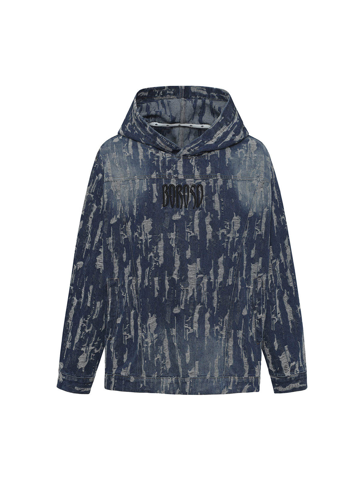 Letter Embroidered Washed Denim Hoodie