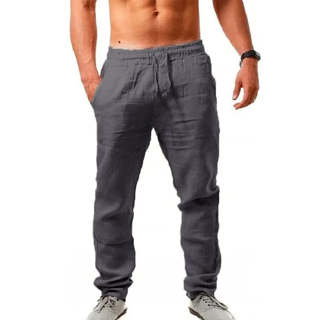 Men's Linen Pants Trousers Beach Pants Pocket Drawstring Elastic Waistband Plain Comfort Breathable Daily Stylish Hip Hop Dark Khaki Light Khaki Micro-elastic