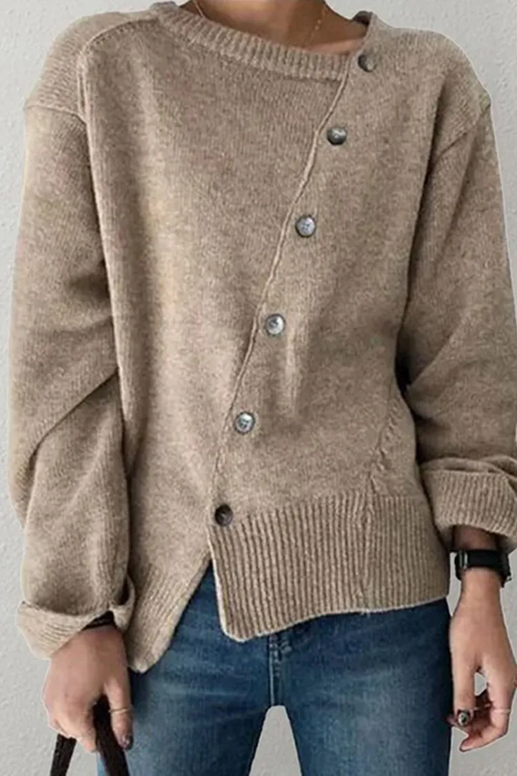 Loose Casual Solid Color Buttoned Sweater
