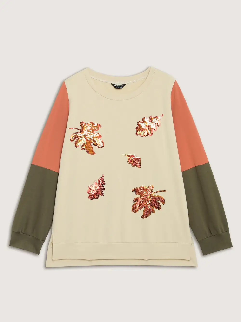 Crisp Leaf Print Sequin Embroidery Sweatshirt