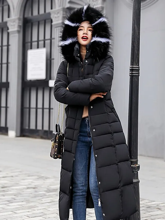 Women's Winter Jacket Puffer Jacket Hoodie Jacket Outdoor Street Daily Winter Fall Long Coat Regular Fit Windproof Warm Sports Streetwear Casual Jacket Long Sleeve Solid Color Rust Red caramel