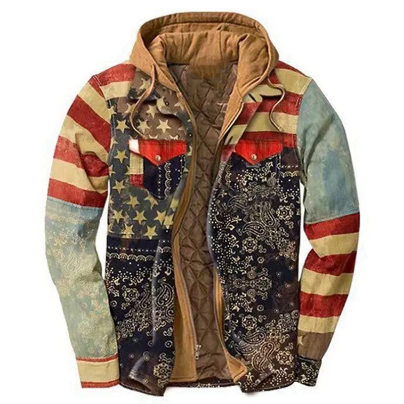 Retro Plaid Stitching Men's Outdoor Jacket