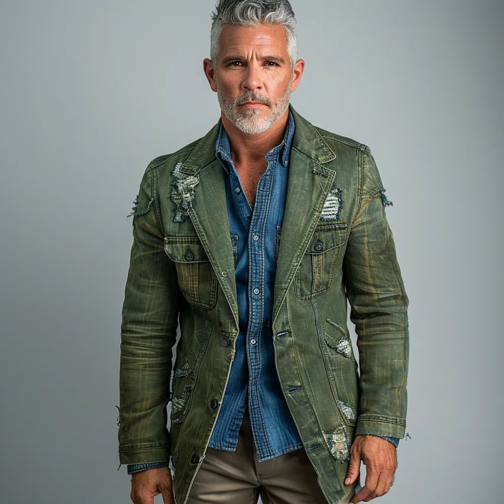 Men's Vintage Ripped Long Sleeve Jackets