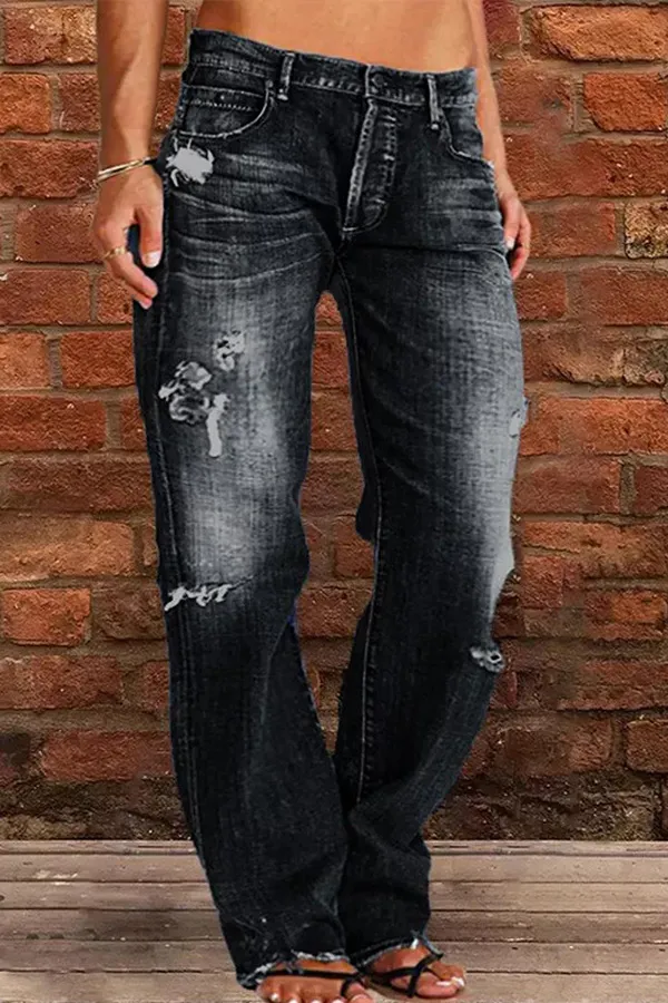 Casual Cut Out Distressed Jeans