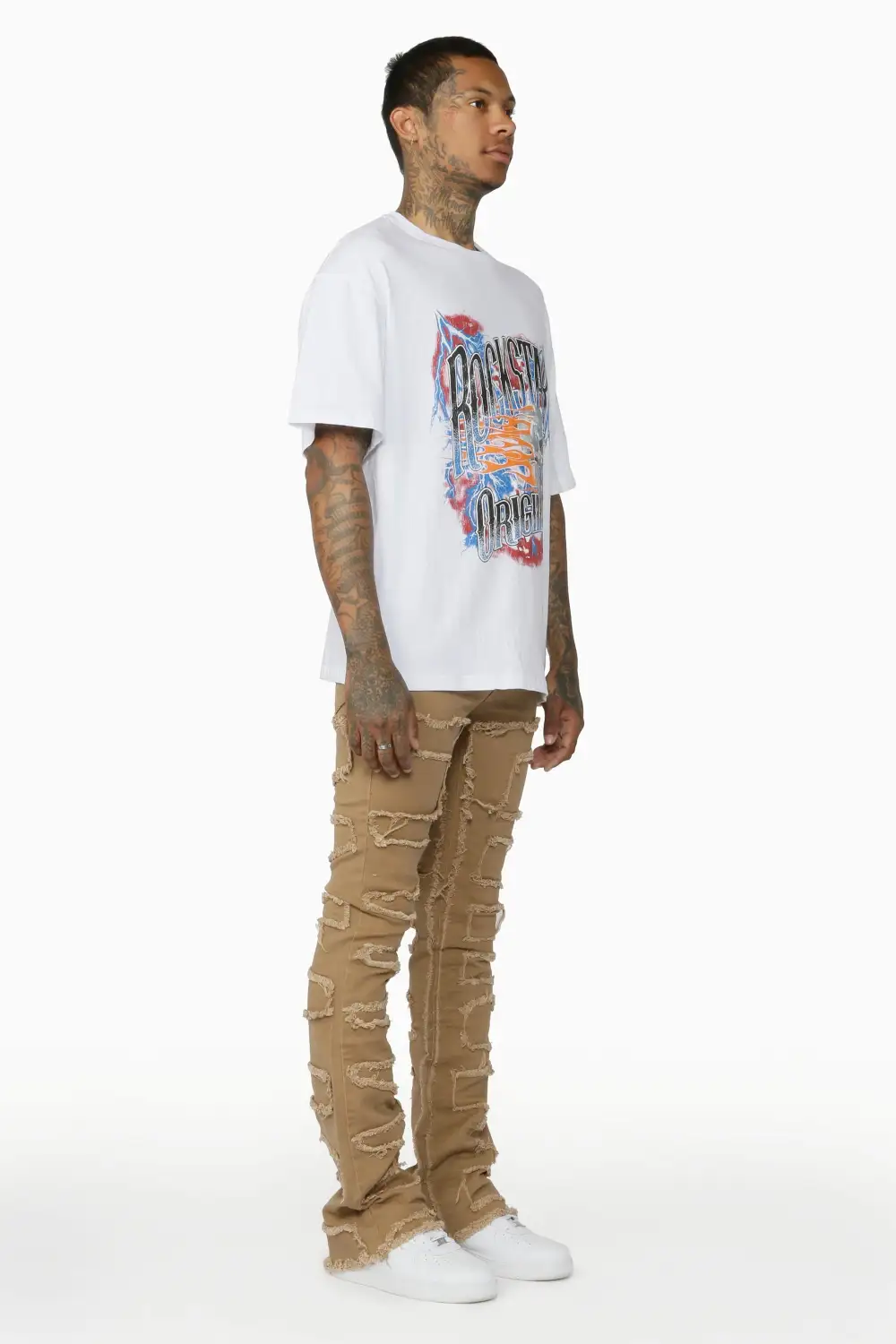 Gavin Beige Stacked Flare Jean