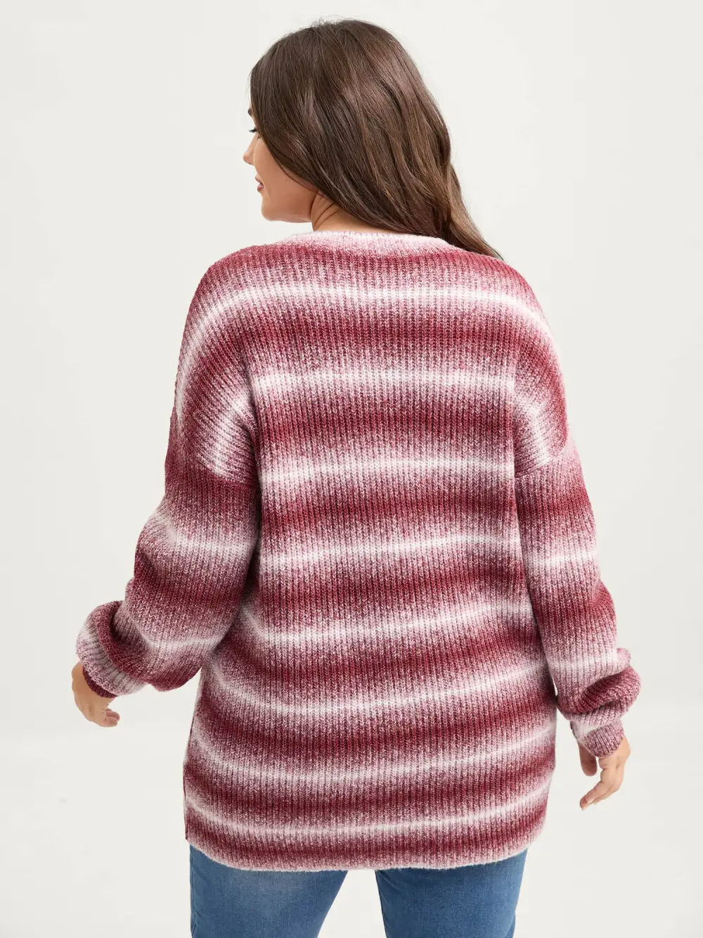 Ombre Tissue Textured Round Neck Pullover