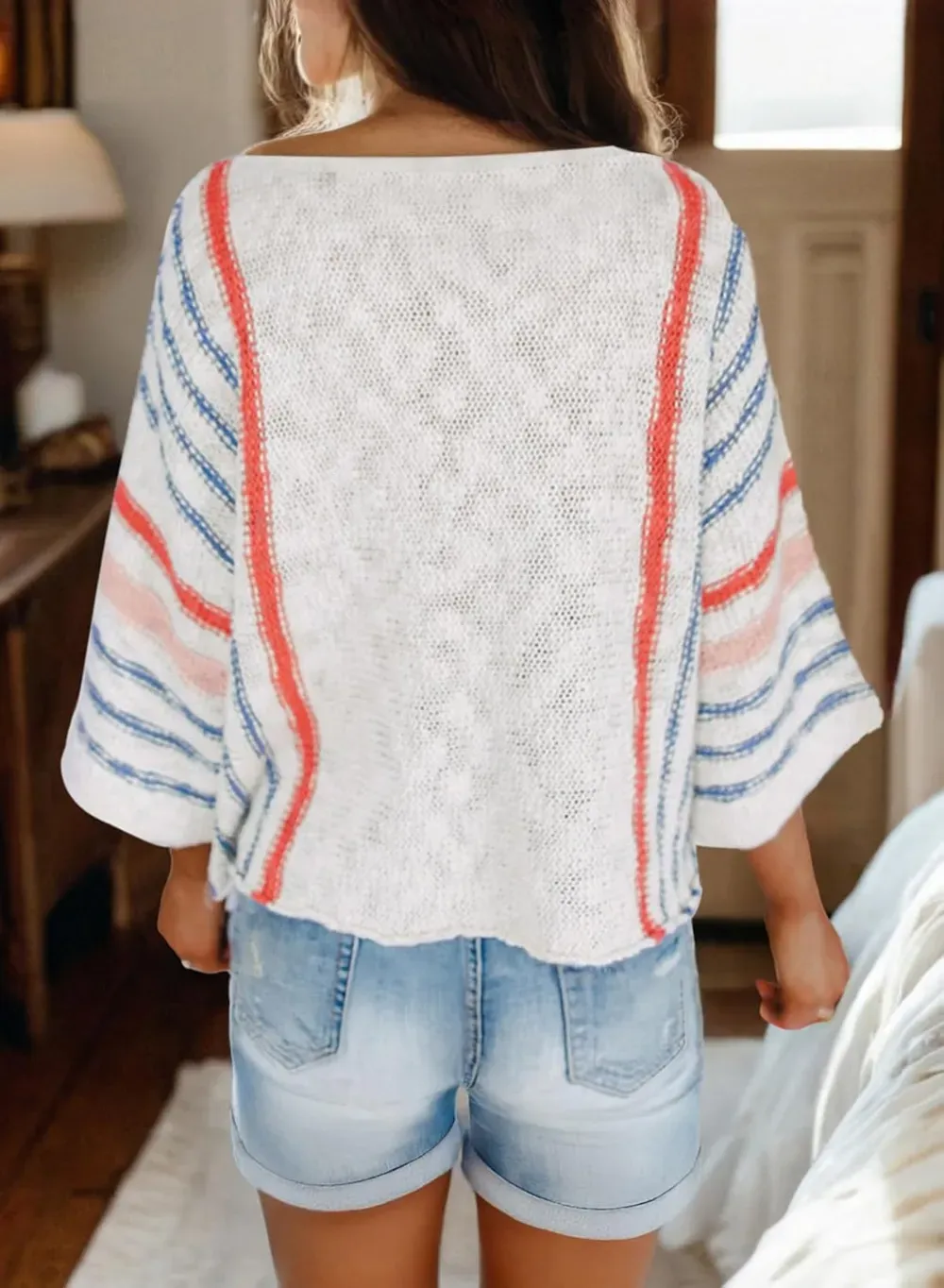 ✨Hot Sale-Women's Casual Color Block Striped Cable Knit Boho Sweater