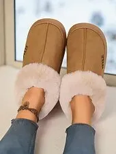 Women's Faux Fur Lined Slip-On Slippers with , Warm Winter Indoor House Shoes for Winter, Bedroom and Cozy Home Wear