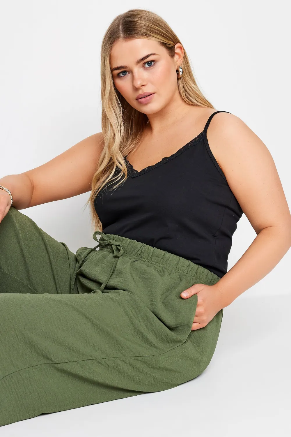 YOURS Curve Grey Twill Wide Leg Trousers