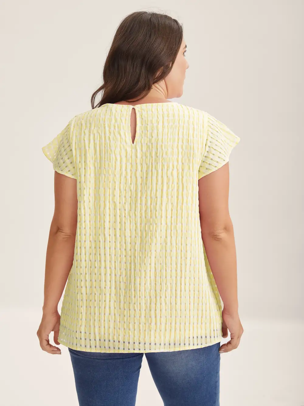 Textured Sheer Lined Flutter Sleeve Blouse