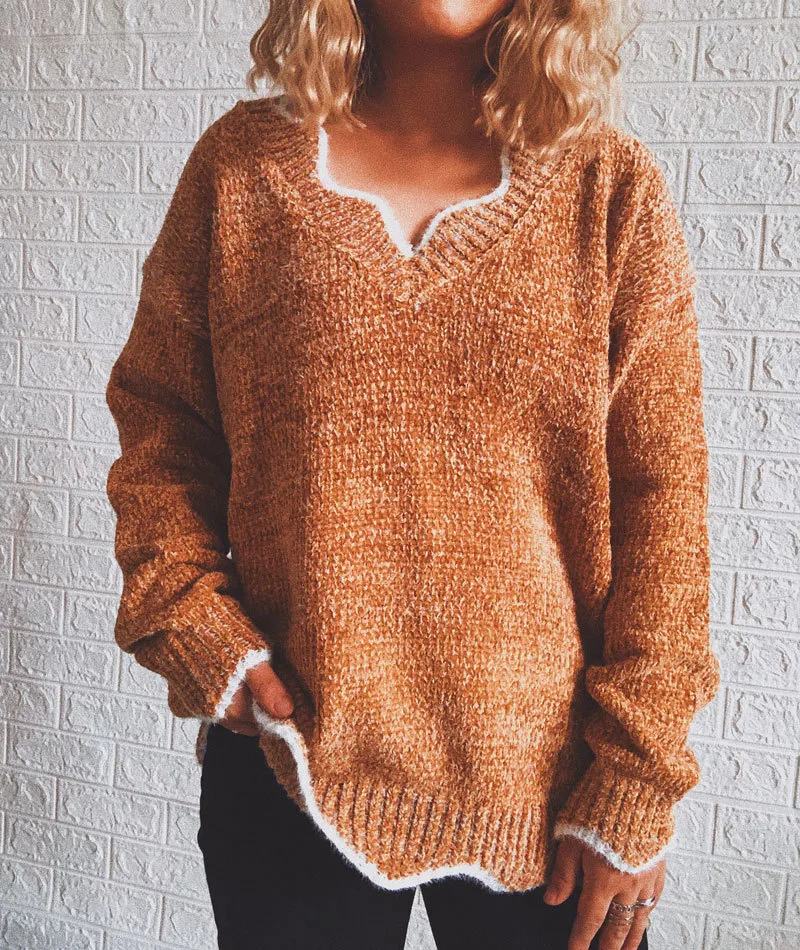Wave Edge V-Neck Casual Sweater